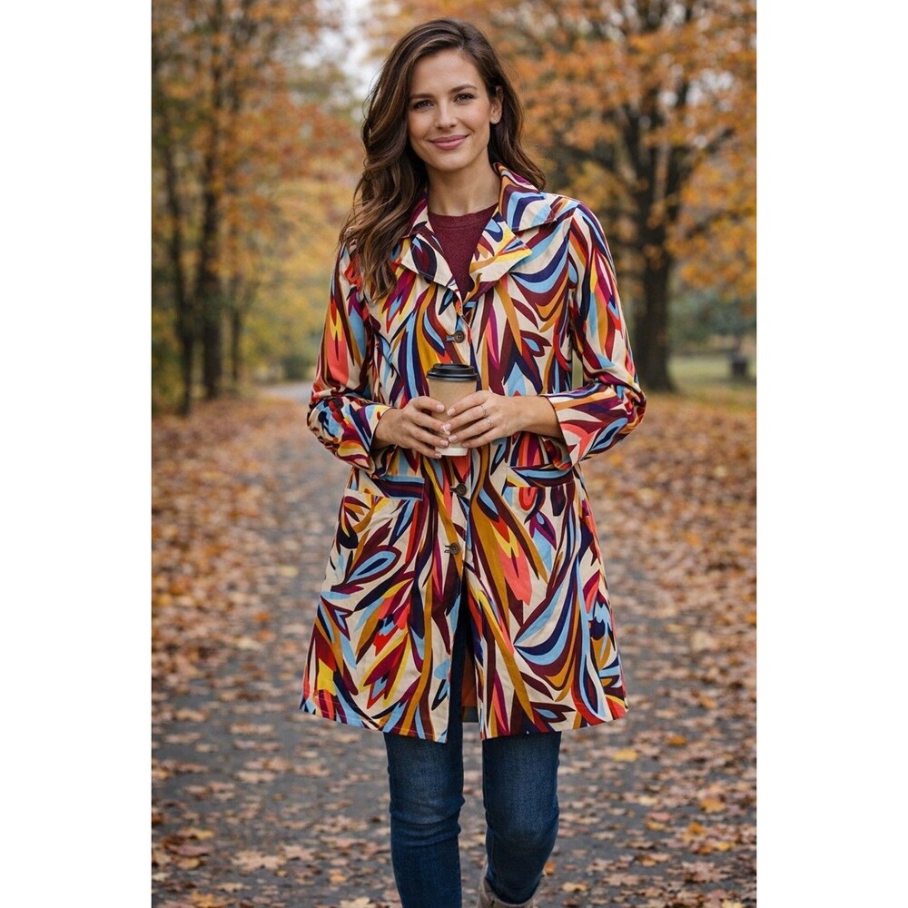 Missoni For Target Colorful Trench Coat Womens Medium Groovy 60s Inspired Cotton